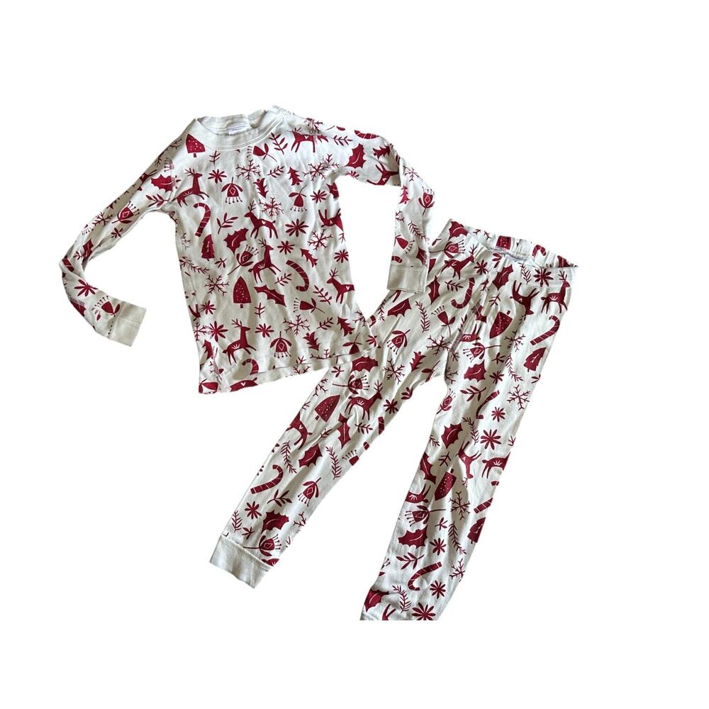 Hanna Andersson Red & White Holiday Print Long Sleeve & Pants Pajama Set Sz 5